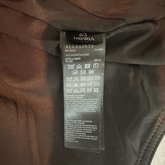 All Saints Estella Biker Moto Lamb Leather Crop Jacket Size 2 Black - Picture 9 of 13